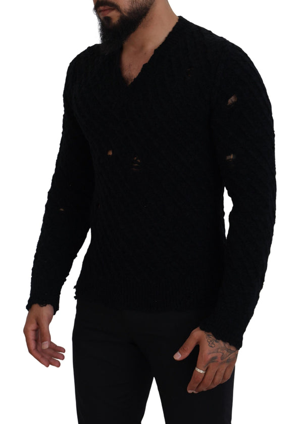 Elegant Black Wool-Blend V-Neck Sweater Dolce & Gabbana