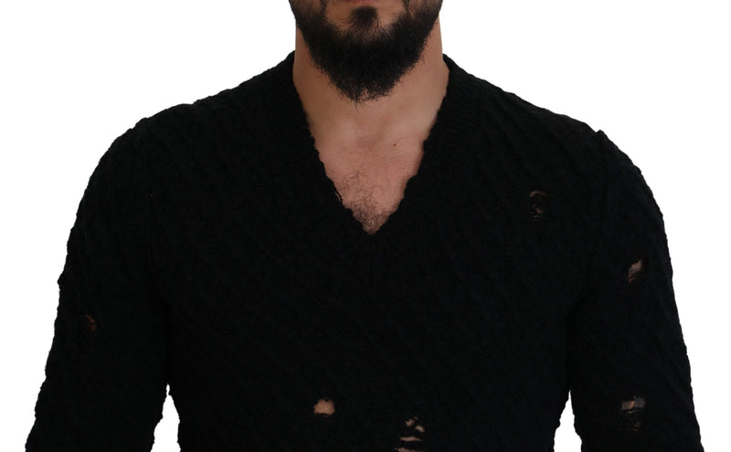 Elegant Black Wool-Blend V-Neck Sweater Dolce & Gabbana