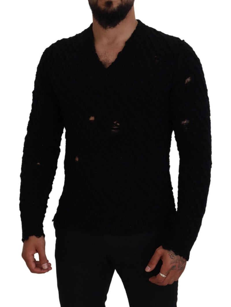 Elegant Black Wool-Blend V-Neck Sweater Dolce & Gabbana