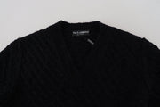 Elegant Black Wool-Blend V-Neck Sweater Dolce & Gabbana