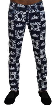 Elegant Crown Print Denim Pants Dolce & Gabbana