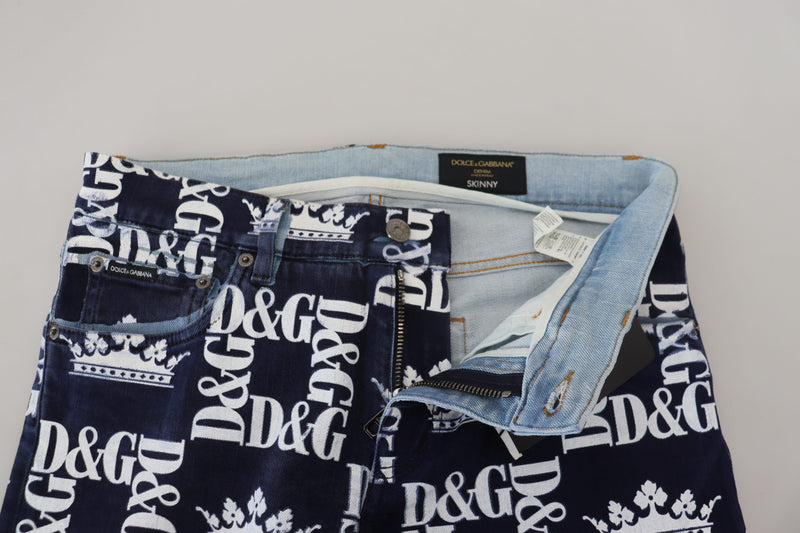 Elegant Crown Print Denim Pants Dolce & Gabbana