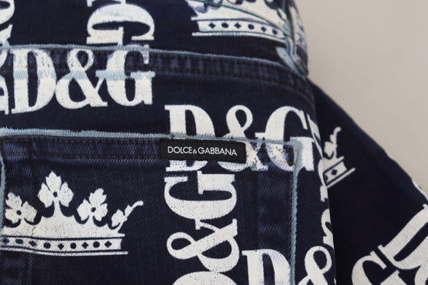 Elegant Crown Print Denim Pants Dolce & Gabbana