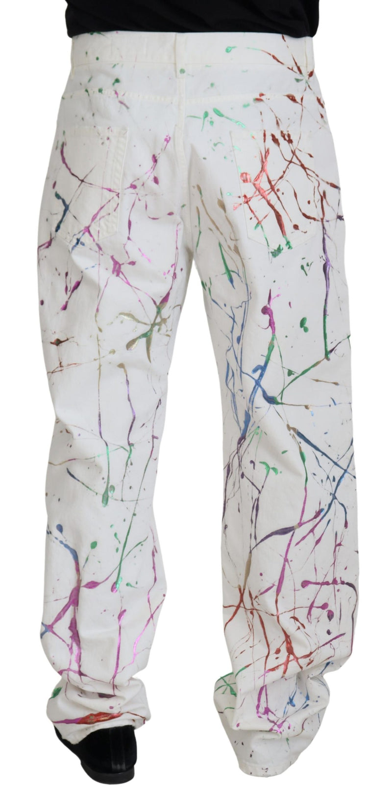 Chic White Splash Print Denim Pants Dolce & Gabbana