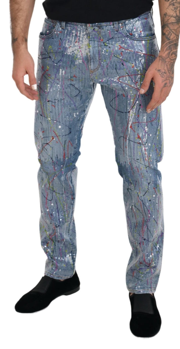 Exquisite Color Splash Denim Pants Dolce & Gabbana