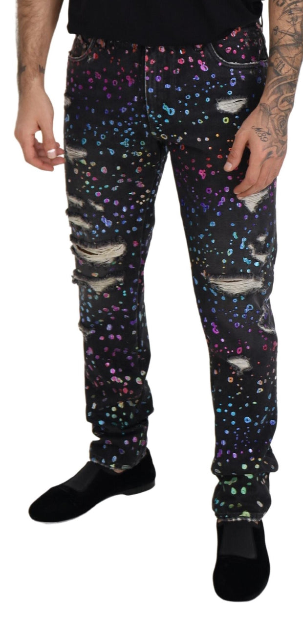 Elegant Multicolor Printed Denim Pants Dolce & Gabbana