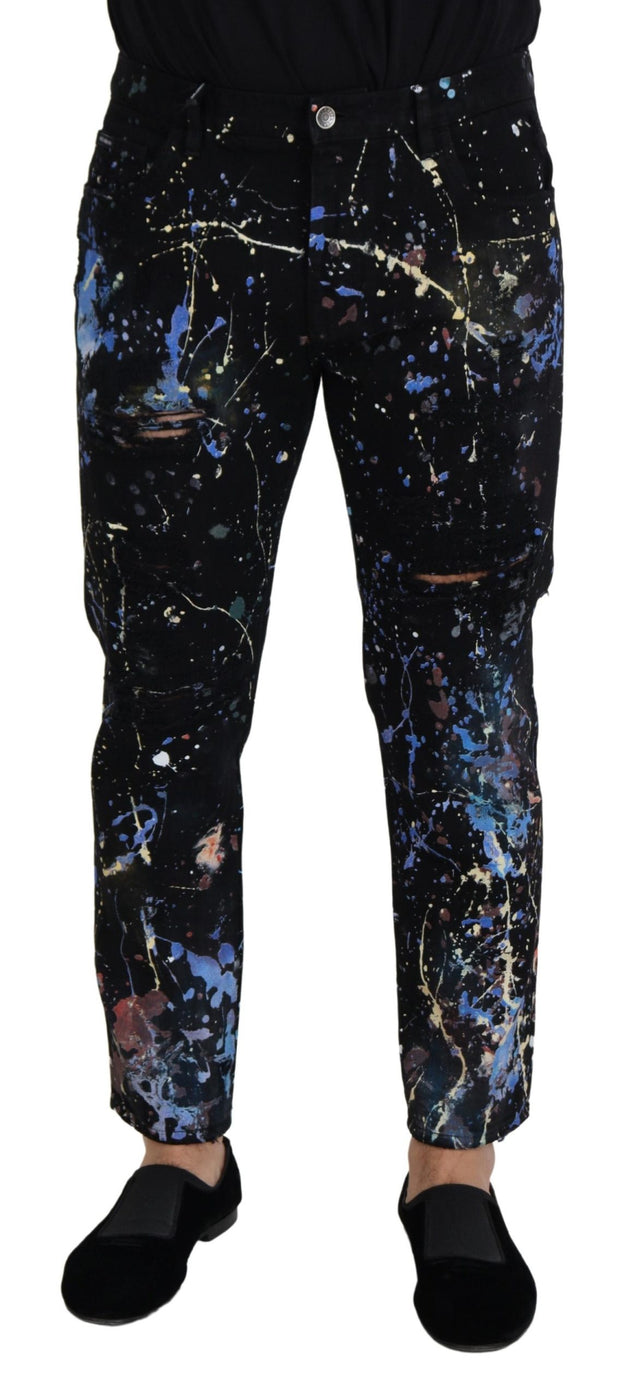 Exquisite Color Splash Print Denim Pants Dolce & Gabbana