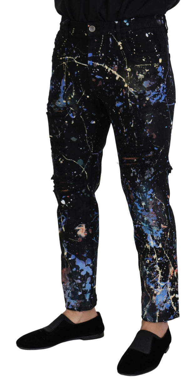 Exquisite Color Splash Print Denim Pants Dolce & Gabbana