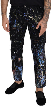 Exquisite Color Splash Print Denim Pants Dolce & Gabbana