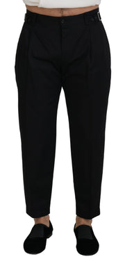 Sleek Black Italian Designer Pants with Side Buckle Dolce & Gabbana