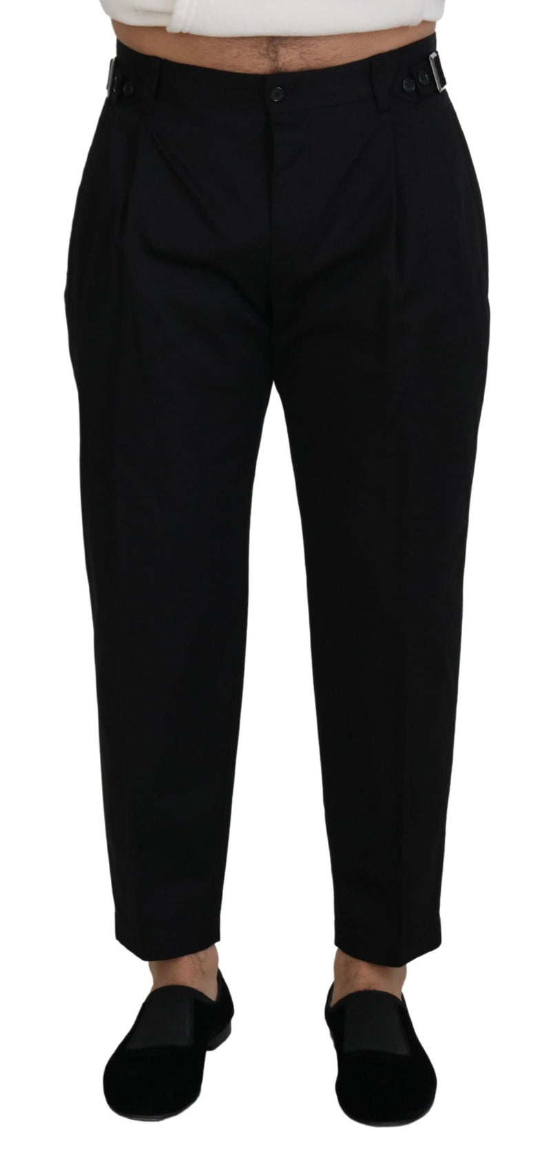 Sleek Black Italian Designer Pants with Side Buckle Dolce & Gabbana