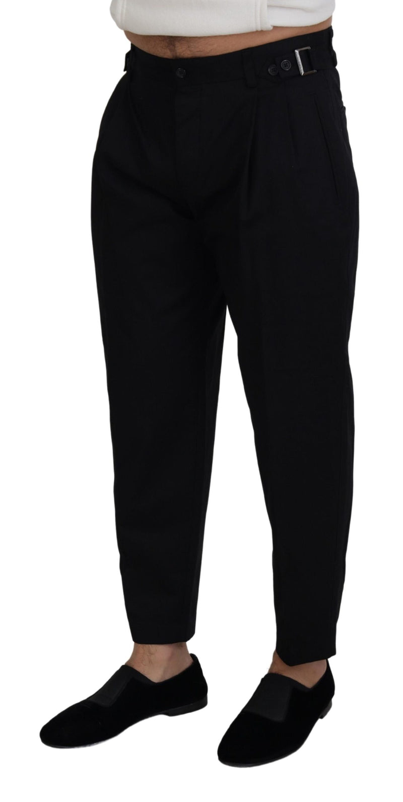 Sleek Black Italian Designer Pants with Side Buckle Dolce & Gabbana