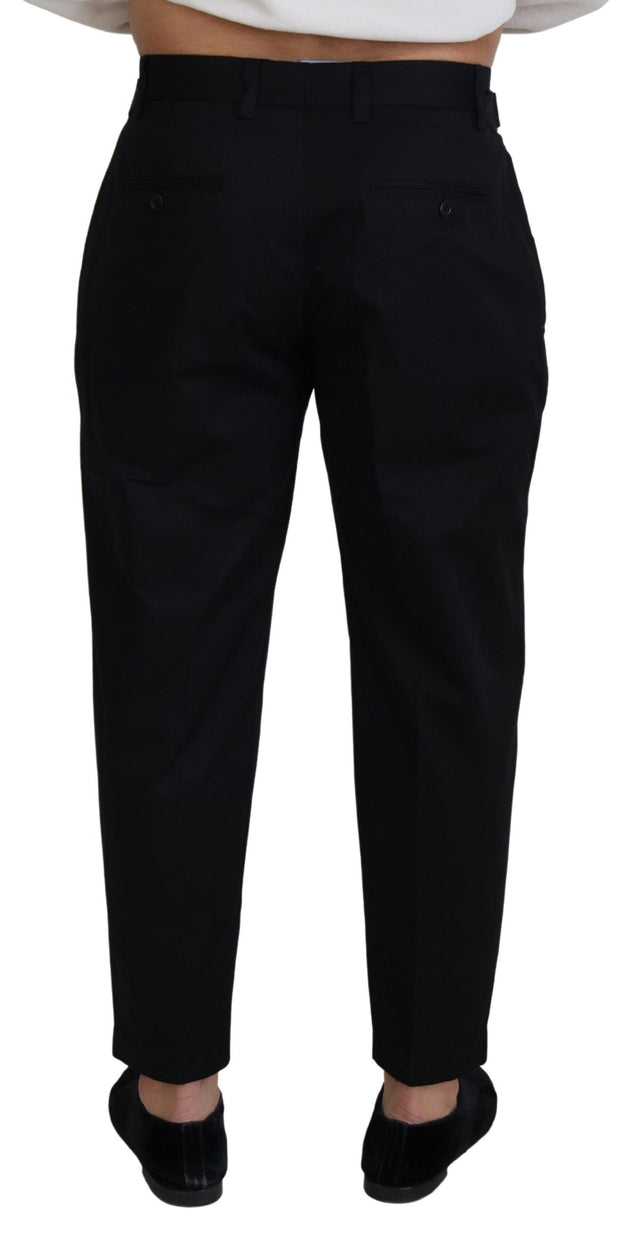 Sleek Black Italian Designer Pants with Side Buckle Dolce & Gabbana