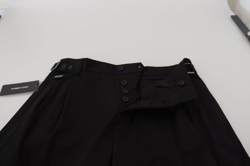 Sleek Black Italian Designer Pants with Side Buckle Dolce & Gabbana