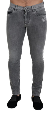 Chic Grey Washed Denim Pants Dolce & Gabbana