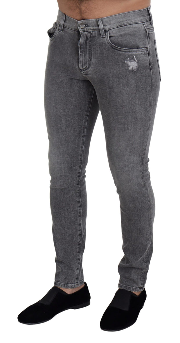 Chic Grey Washed Denim Pants Dolce & Gabbana