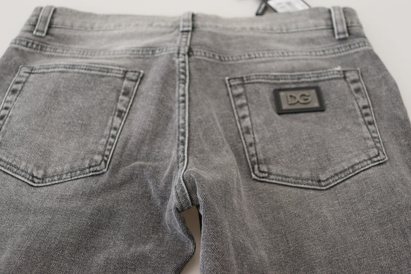 Chic Grey Washed Denim Pants Dolce & Gabbana