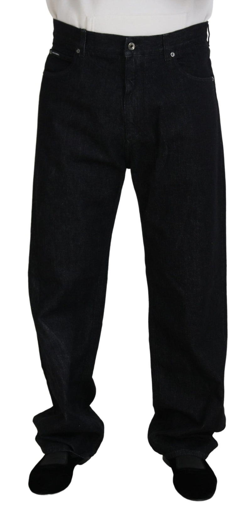 Elegant Black Washed Denim Pants Luxe Cotton Dolce & Gabbana