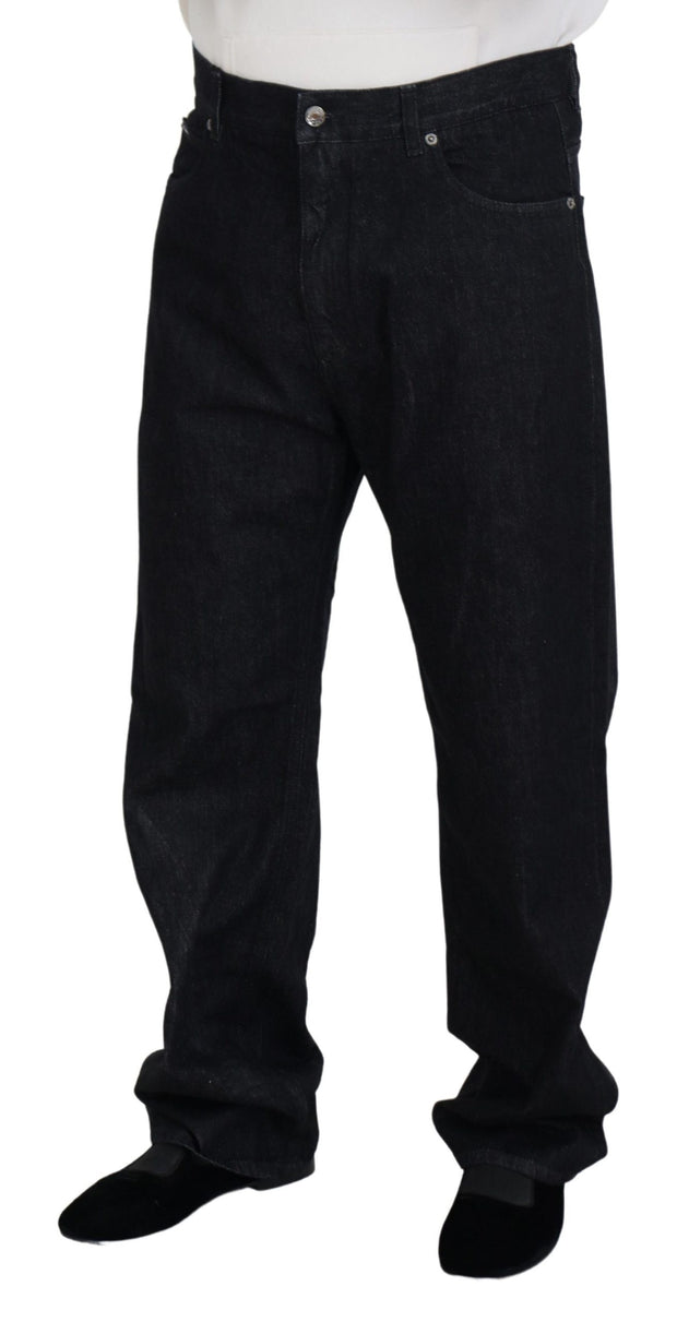 Elegant Black Washed Denim Pants Luxe Cotton Dolce & Gabbana