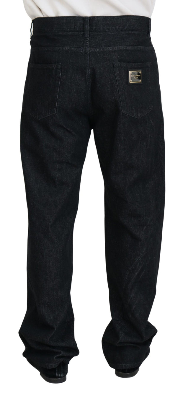 Elegant Black Washed Denim Pants Luxe Cotton Dolce & Gabbana