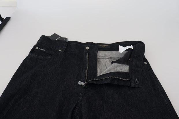 Elegant Black Washed Denim Pants Luxe Cotton Dolce & Gabbana