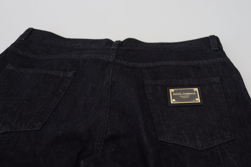 Elegant Black Washed Denim Pants Luxe Cotton Dolce & Gabbana