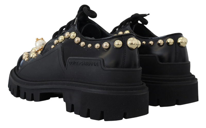 Timeless Black Leather Derby Flats with Glam Accents Dolce & Gabbana