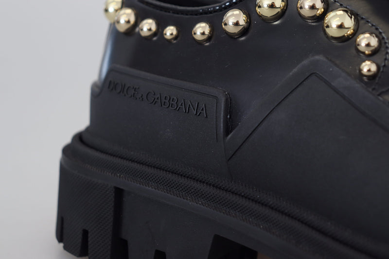 Timeless Black Leather Derby Flats with Glam Accents Dolce & Gabbana