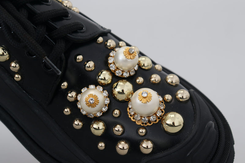 Timeless Black Leather Derby Flats with Glam Accents Dolce & Gabbana