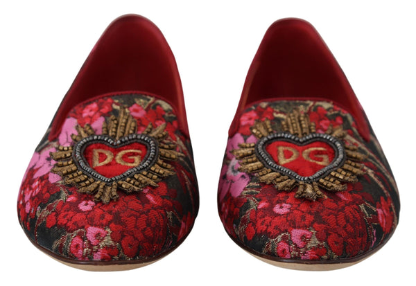 Multicolor Leather and Fabric Flats with Sacred Heart Patch Dolce & Gabbana