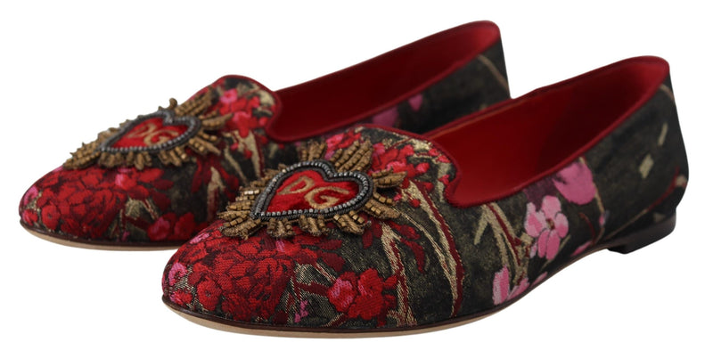 Multicolor Leather and Fabric Flats with Sacred Heart Patch Dolce & Gabbana