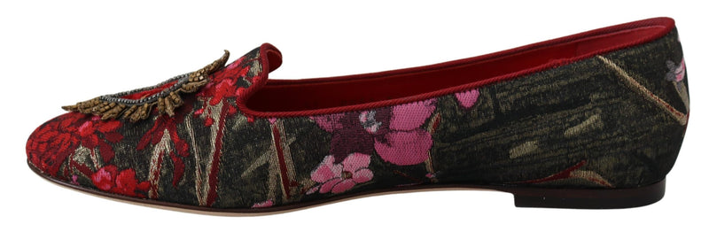 Multicolor Leather and Fabric Flats with Sacred Heart Patch Dolce & Gabbana