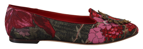 Multicolor Leather and Fabric Flats with Sacred Heart Patch Dolce & Gabbana