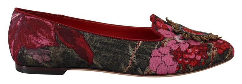 Multicolor Leather and Fabric Flats with Sacred Heart Patch Dolce & Gabbana
