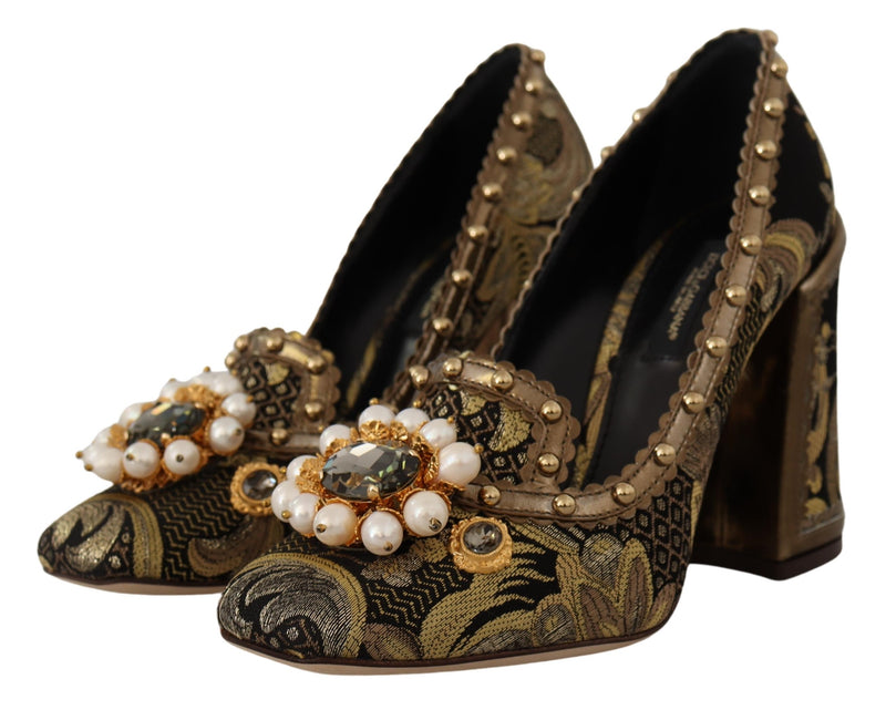 Elegant Gold Jacquard Brocade Pumps Dolce & Gabbana