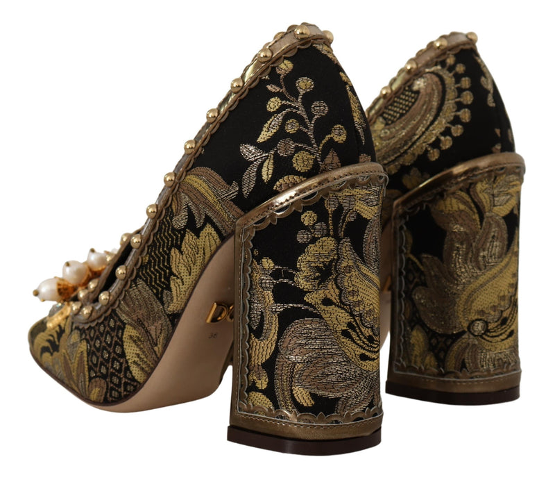 Elegant Gold Jacquard Brocade Pumps Dolce & Gabbana