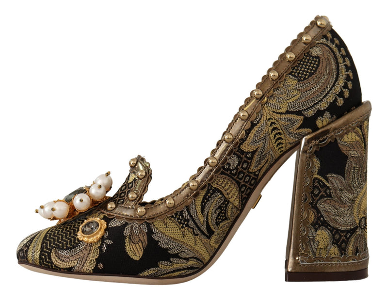 Elegant Gold Jacquard Brocade Pumps Dolce & Gabbana