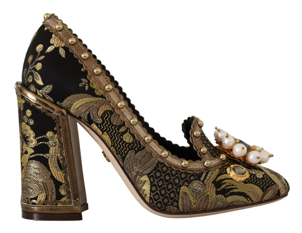 Elegant Gold Jacquard Brocade Pumps Dolce & Gabbana