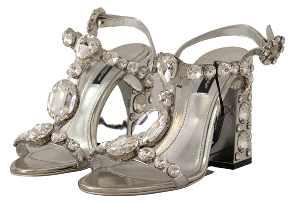 Crystal-Embellished Silver Leather Pumps Dolce & Gabbana