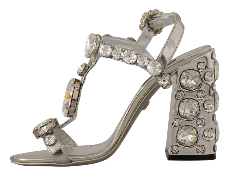 Crystal-Embellished Silver Leather Pumps Dolce & Gabbana