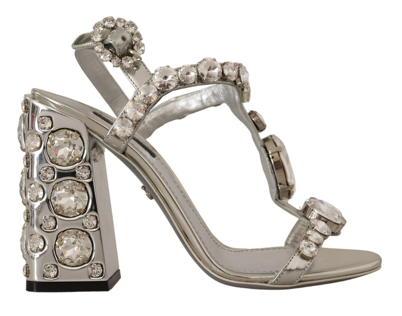 Crystal-Embellished Silver Leather Pumps Dolce & Gabbana