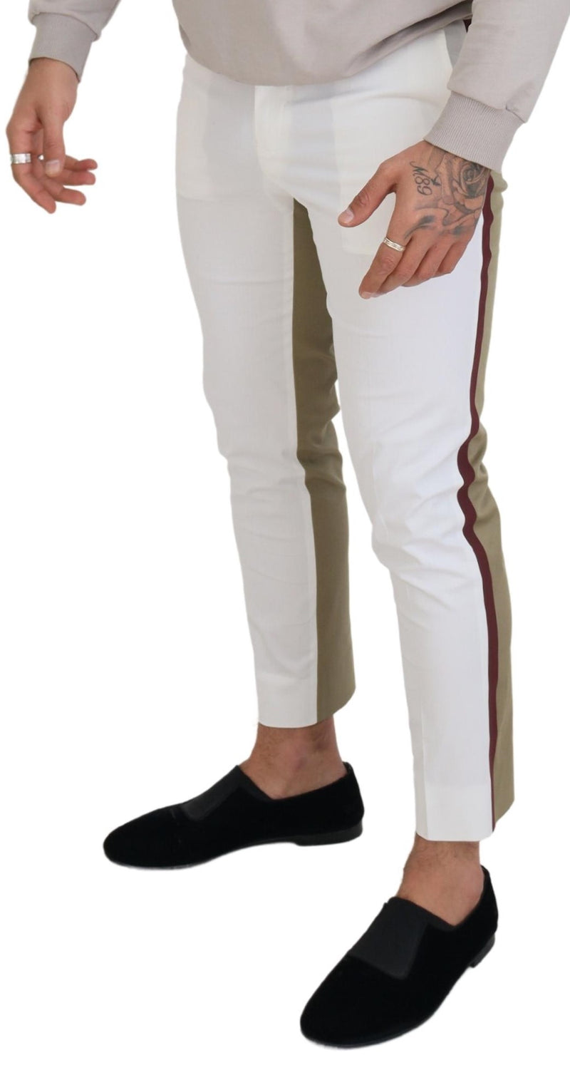 Two-Tone White & Brown Chic Cotton Pants Dolce & Gabbana