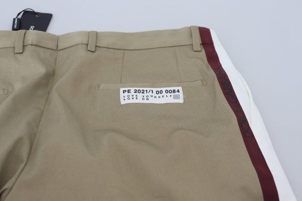 Two-Tone White & Brown Chic Cotton Pants Dolce & Gabbana