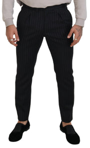 Elegant Black Striped Wool Blend Trousers Dolce & Gabbana