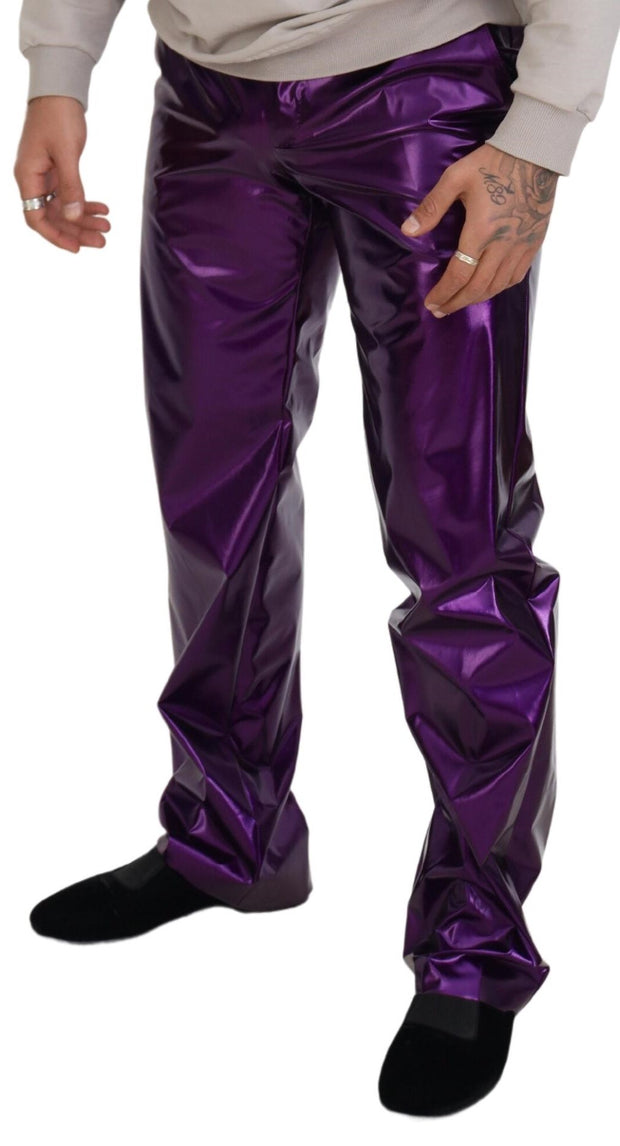 Elegant Shining Purple Straight Fit Pants Dolce & Gabbana