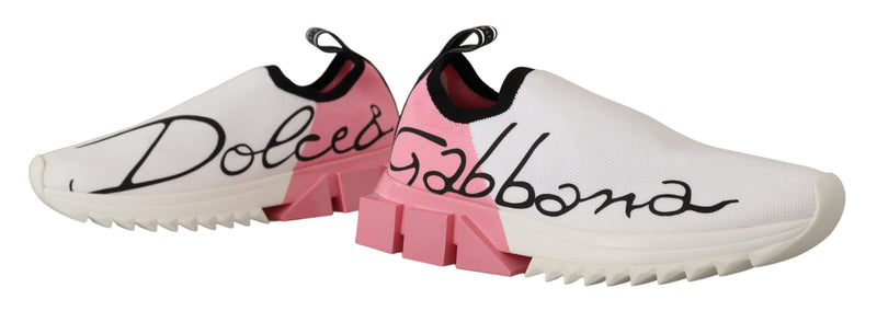 Elegant Sorrento Slip-On Sneakers in White & Pink Dolce & Gabbana