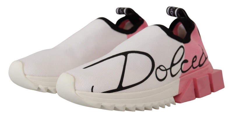 Elegant Sorrento Slip-On Sneakers in White & Pink Dolce & Gabbana