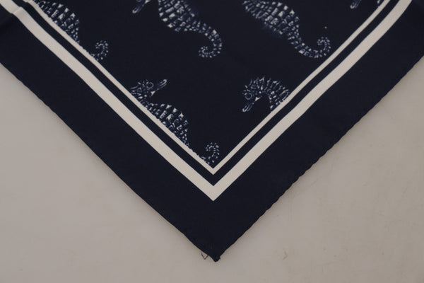 Elegant Blue Seahorse Silk Men's Scarf Dolce & Gabbana