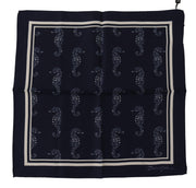 Elegant Blue Seahorse Silk Men's Scarf Dolce & Gabbana