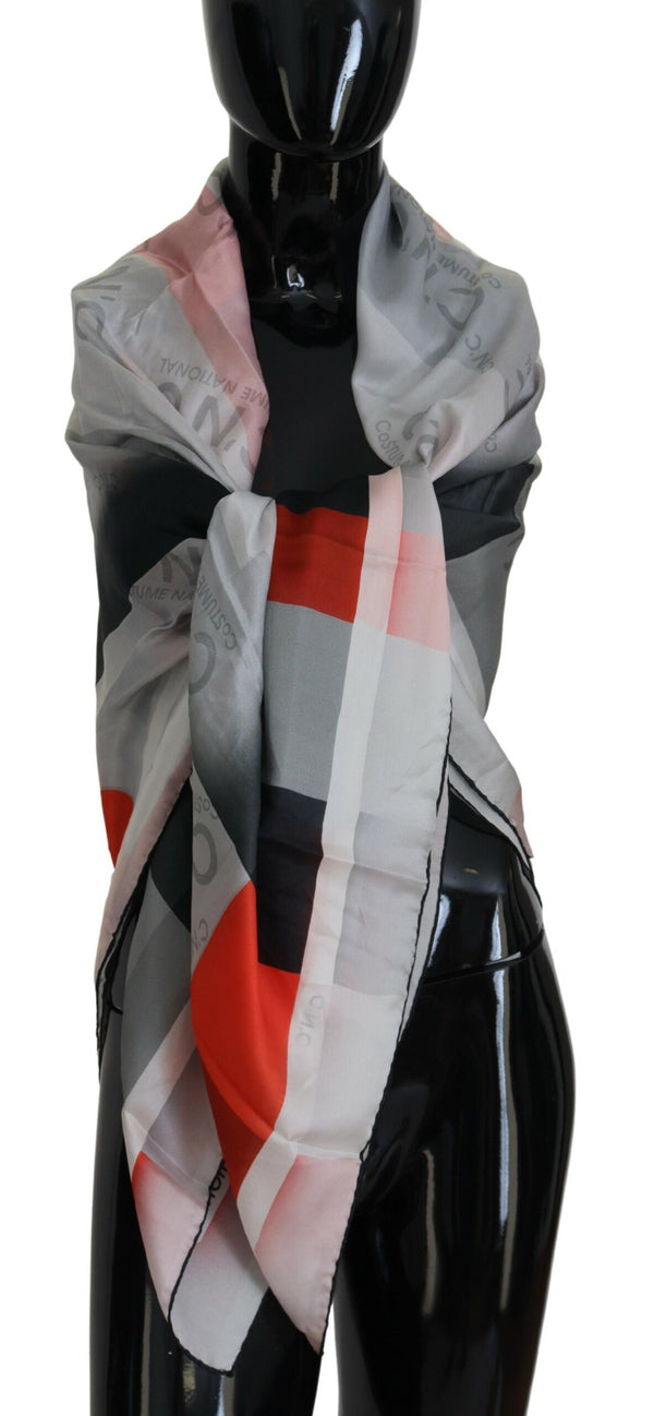 Elegant Checkered Silk Scarf Costume National